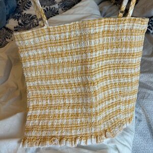 Yellow and White Striped Smocked Top